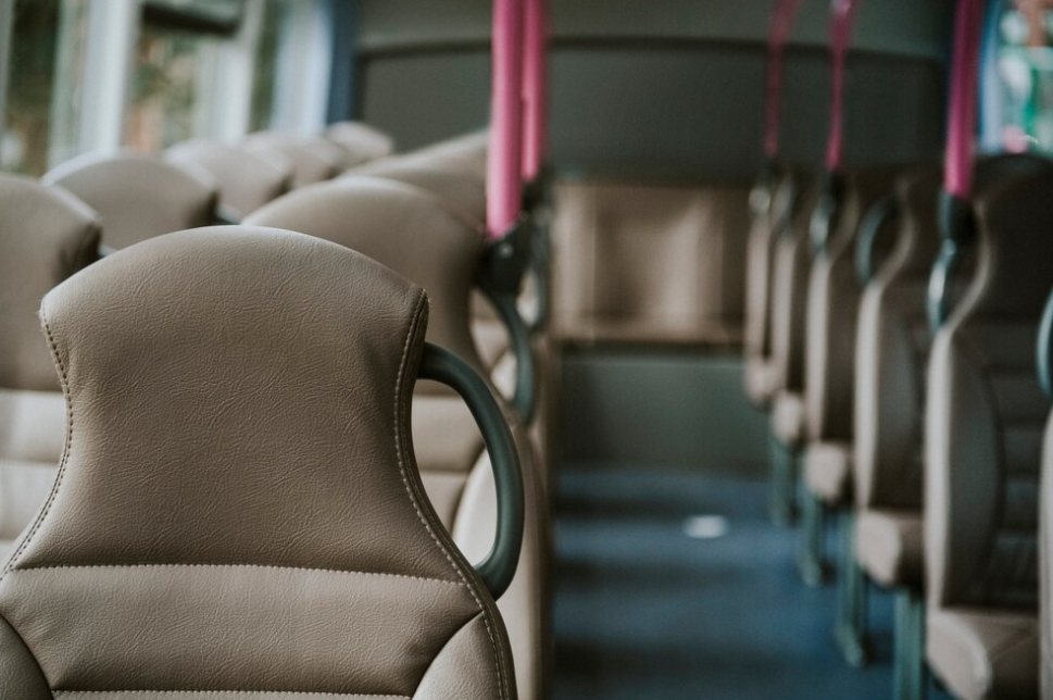 brown leather seats in the bus